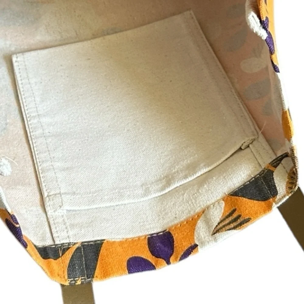 Boutique Tote Bag Orange NWOT Floral Print Sustainable Cotton Shopping Bag